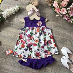 Áo lanh hoa xuân hè bé gái- A56135-1